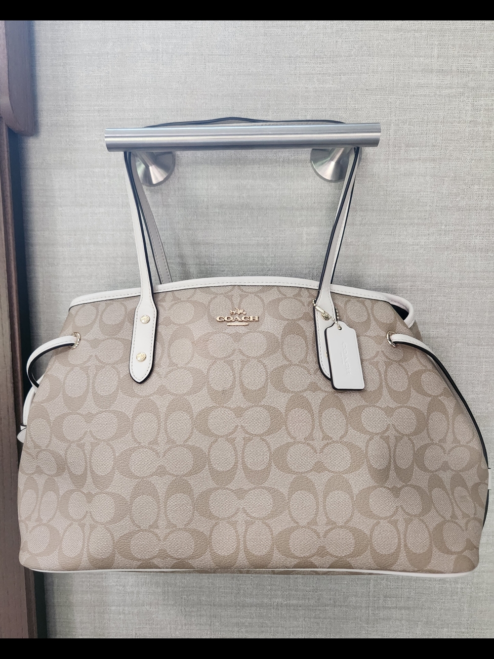 Coach Drawstring Signature Dome Satchel in Light Khaki/Chalk